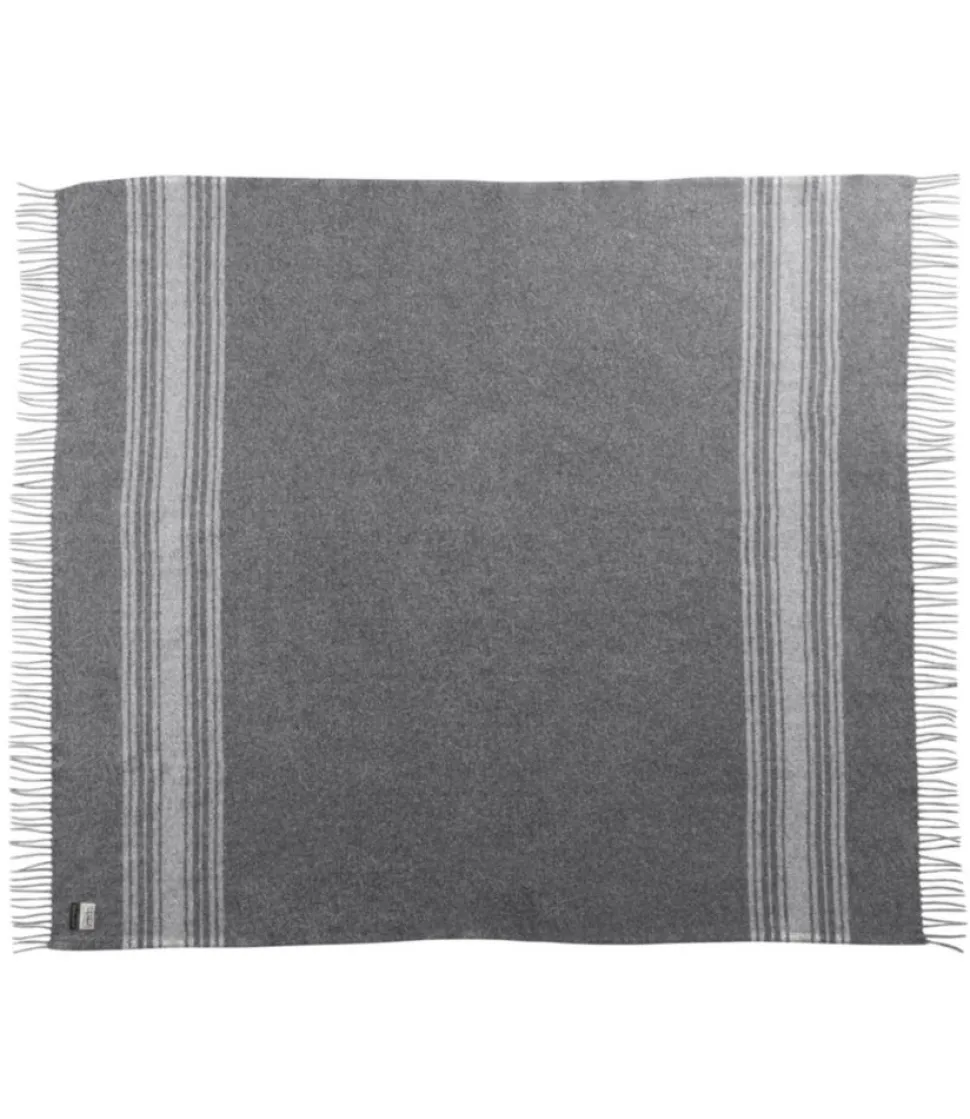 Hot L.L.Bean "Washable Wool Throw, Striped" DarkGrayHeather/Cream