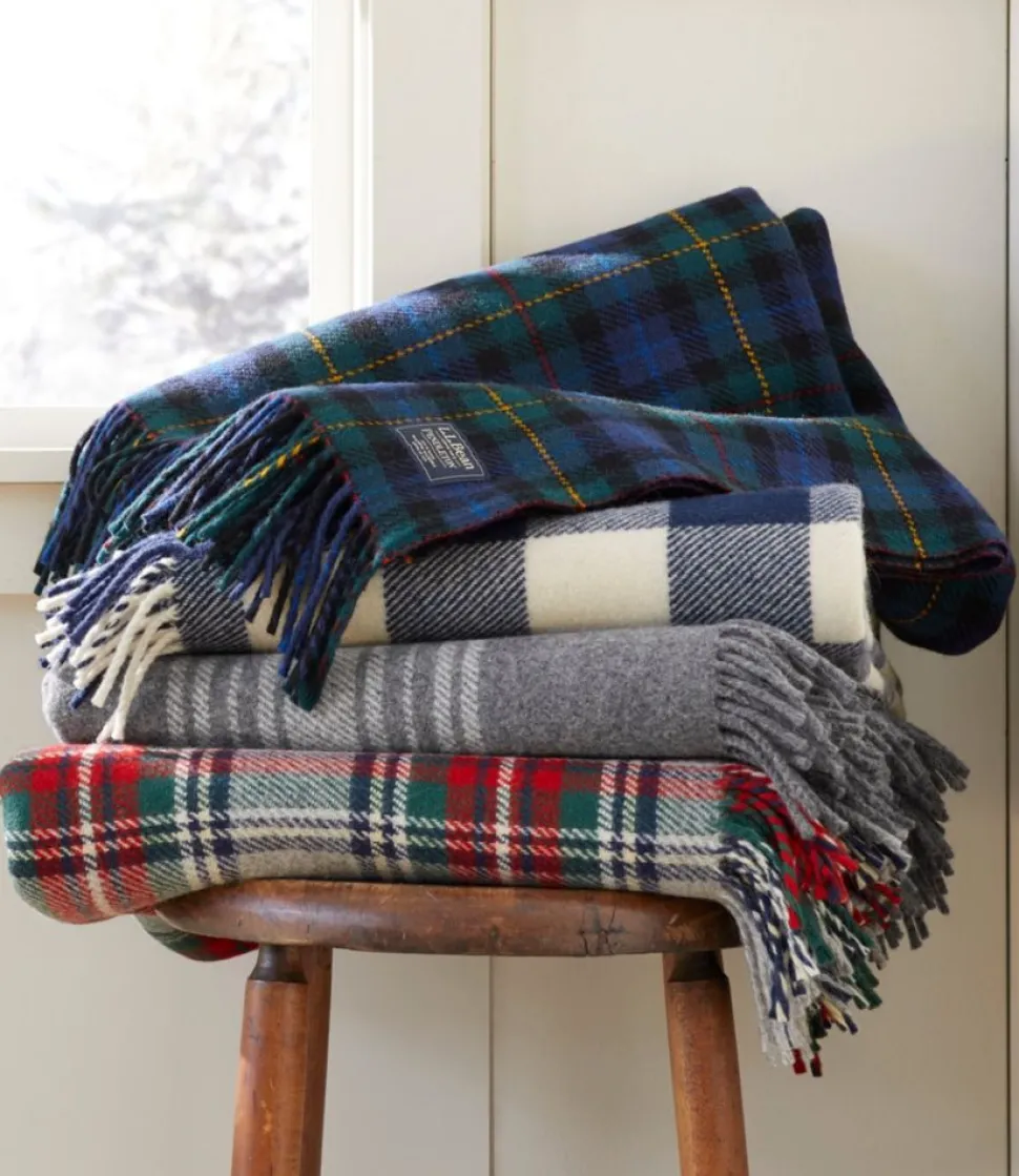 Hot L.L.Bean "Washable Wool Throw, Striped" DarkGrayHeather/Cream