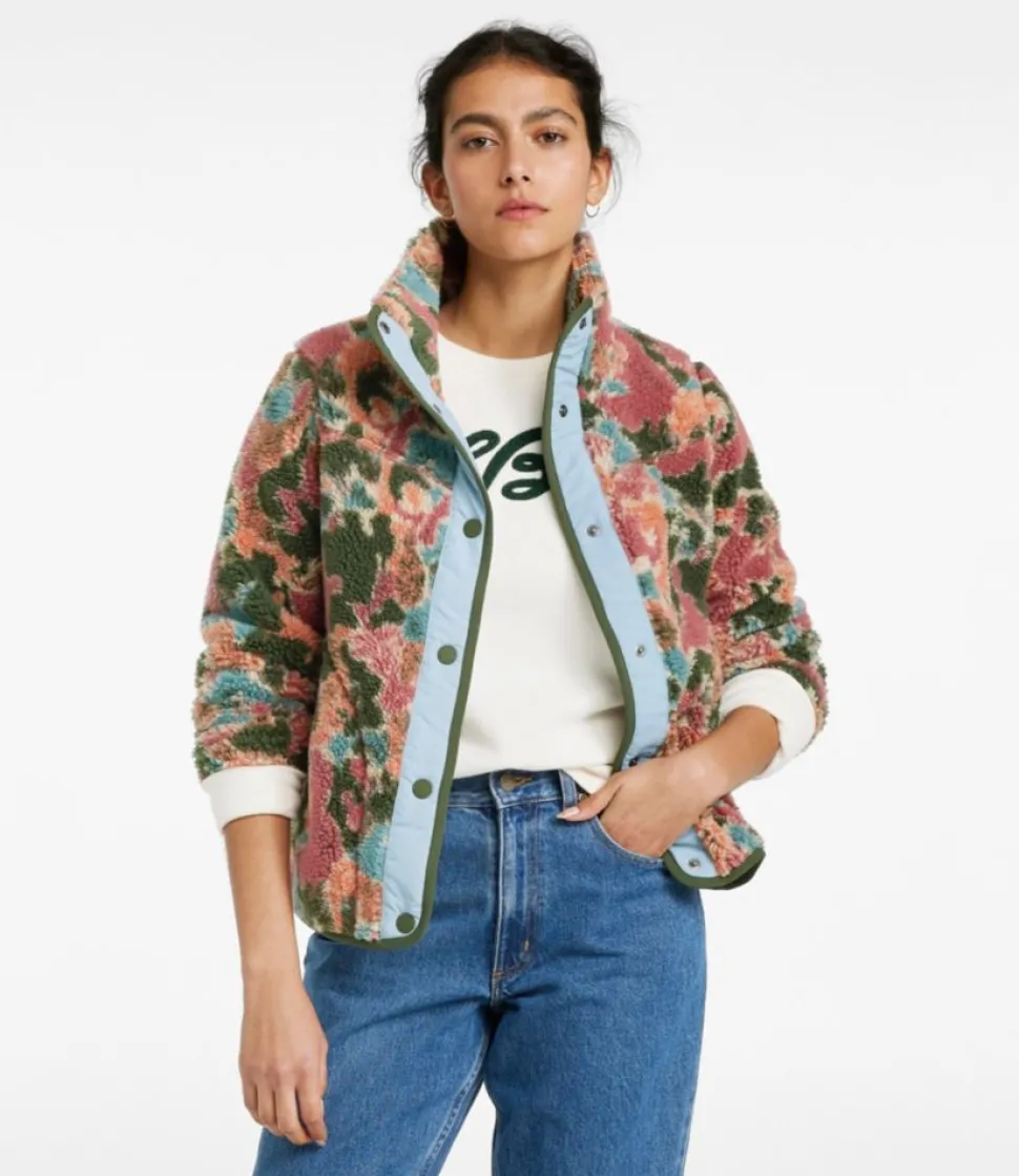 Clearance L.L.Bean "Women's Bean's Sherpa Fleece Jacket, Print" SiennaBrickCamo