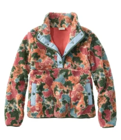 Outlet L.L.Bean "Women's Bean's Sherpa Fleece Pullover, Print" SiennaBrickCamo