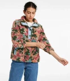 Outlet L.L.Bean "Women's Bean's Sherpa Fleece Pullover, Print" SiennaBrickCamo