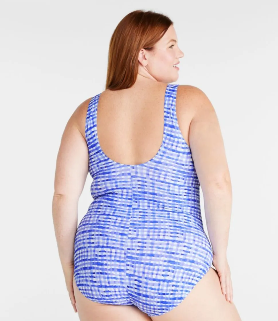 Fashion L.L.Bean "Women's BeanSport Swimwear, Scoopneck Tanksuit Print" CobaltPetalMulti