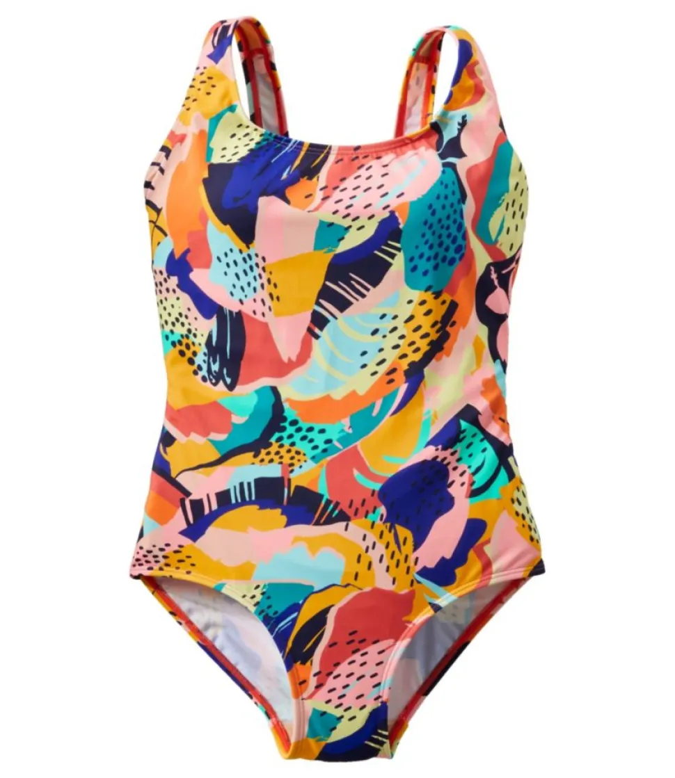 Fashion L.L.Bean "Women's BeanSport Swimwear, Scoopneck Tanksuit Print" CobaltPetalMulti
