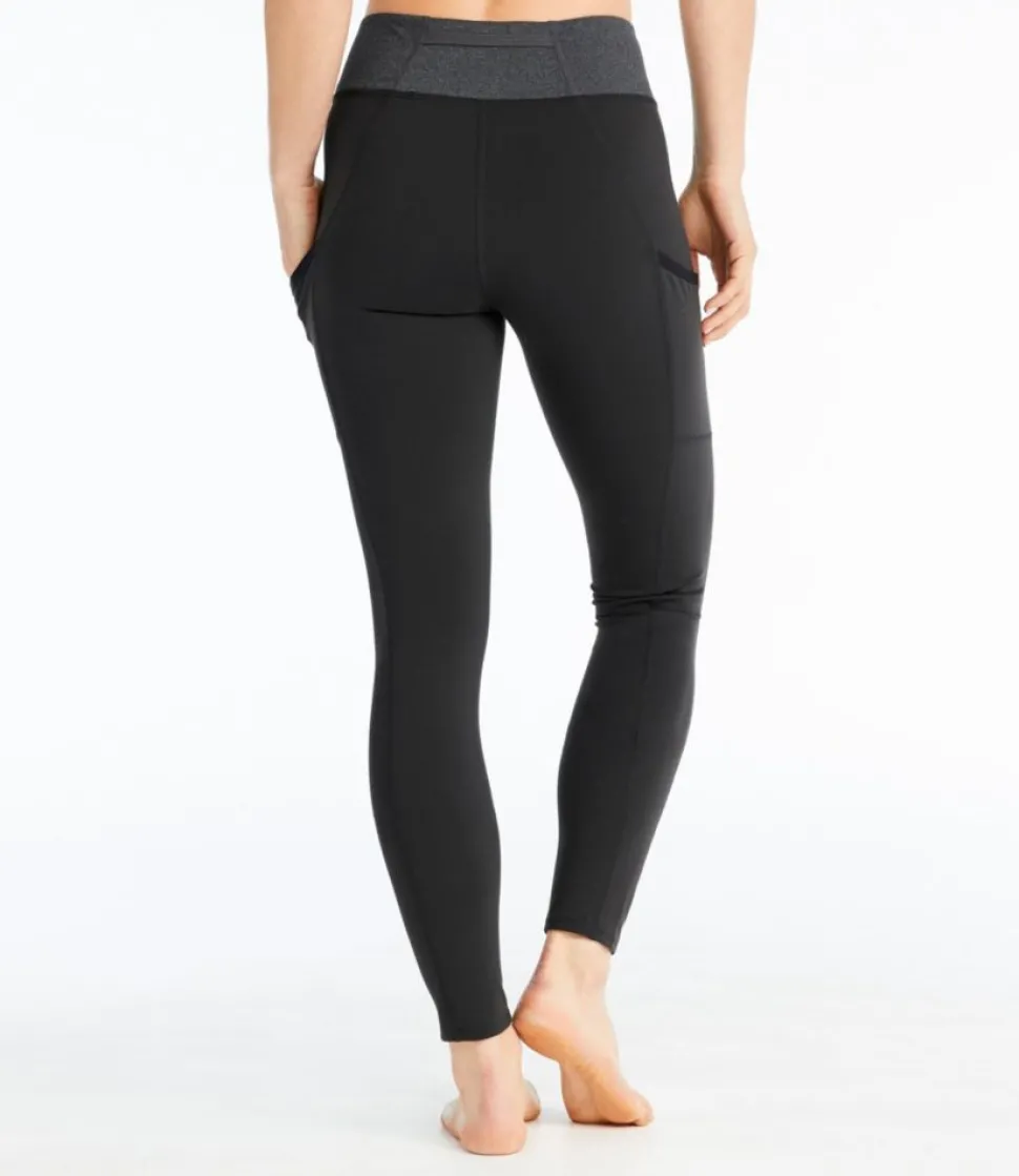 Cheap L.L.Bean "Women's Boundless Performance Pocket Tights, Mid-Rise Colorblock" CharcoalHeather/ClassicBlack