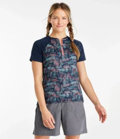 Sale L.L.Bean "Women's Comfort Cycling Jersey Print Short-Sleeve" ClassicNavyGeoPrint/ClassicNavy
