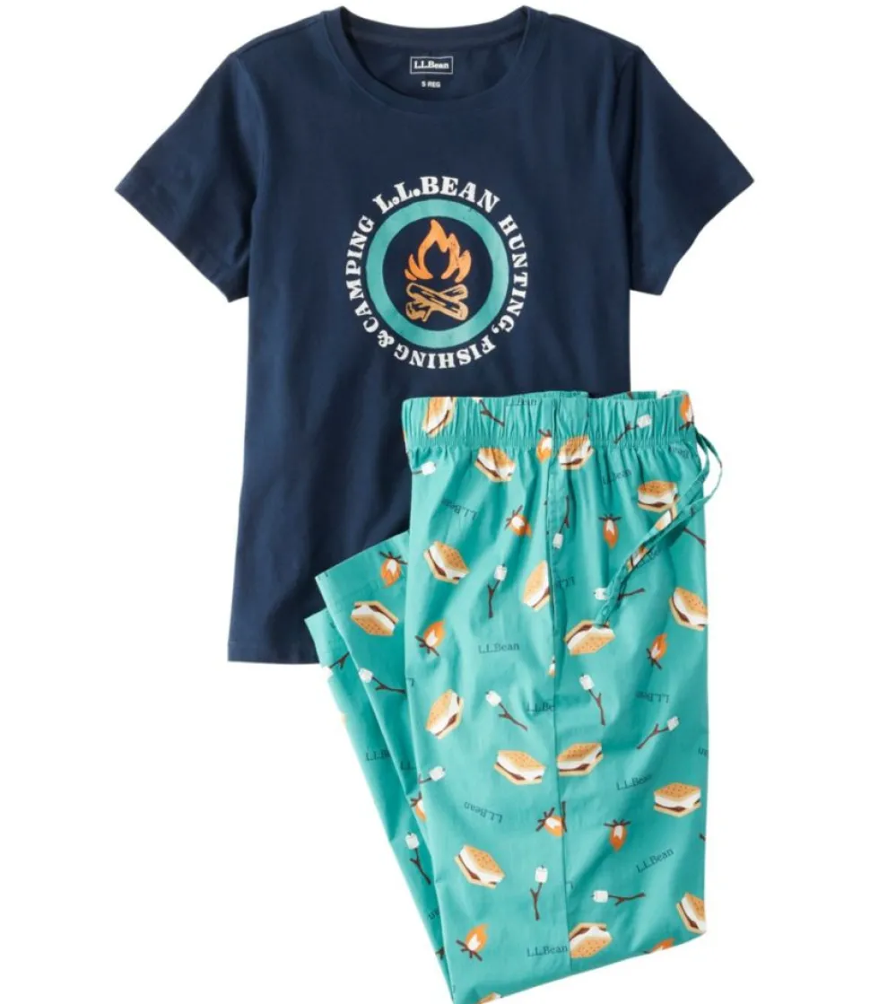 Fashion L.L.Bean "Women's Comfort Stretch Sleep PJ Set" Blue-GreenS'mores