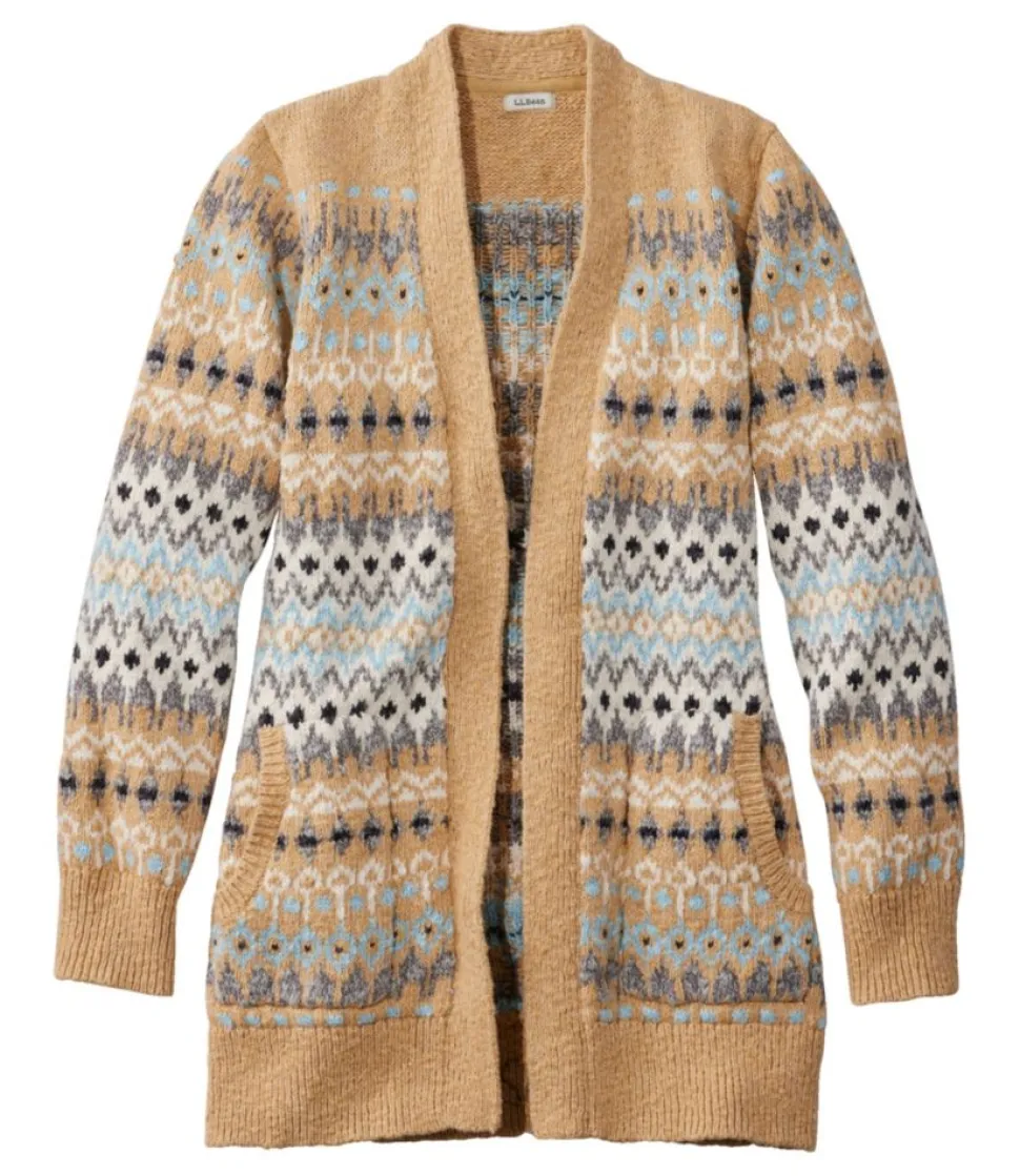 Hot L.L.Bean "Women's Cotton Ragg Sweater, Open Cardigan Fair Isle" KatahdinKhakiFairIsle