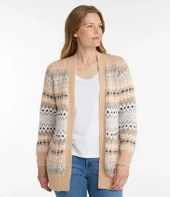 Hot L.L.Bean "Women's Cotton Ragg Sweater, Open Cardigan Fair Isle" KatahdinKhakiFairIsle