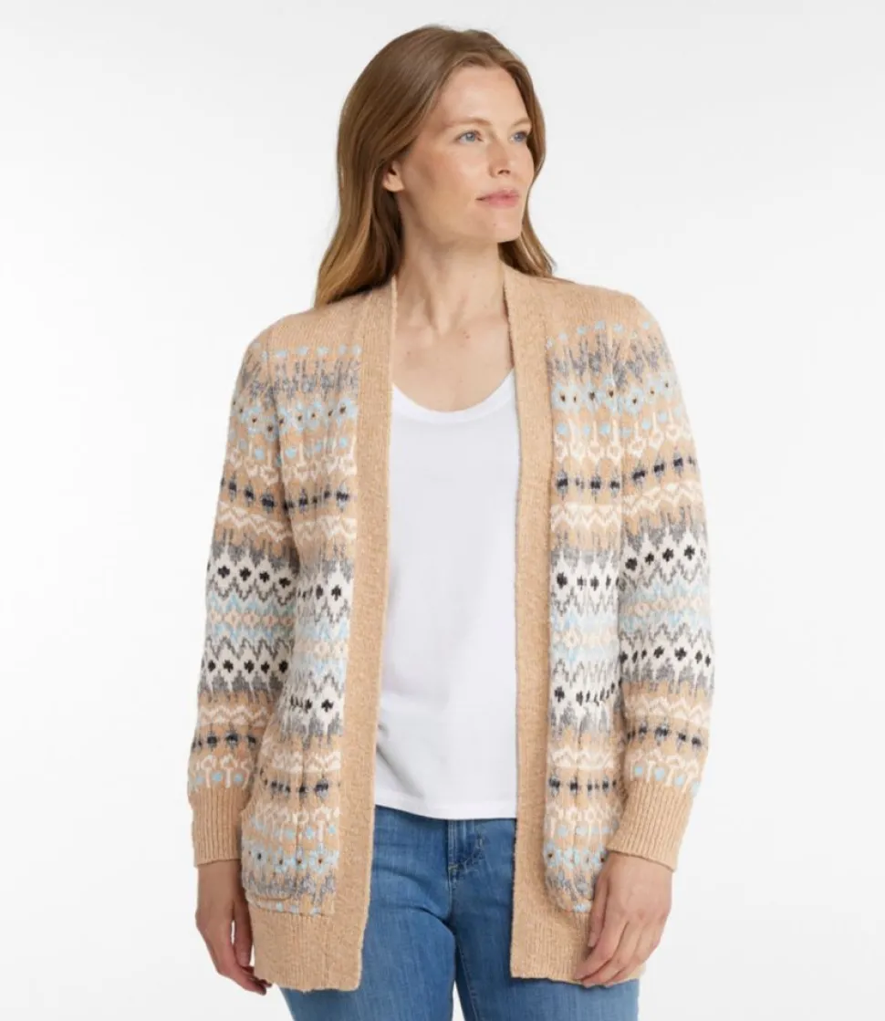 Hot L.L.Bean "Women's Cotton Ragg Sweater, Open Cardigan Fair Isle" KatahdinKhakiFairIsle