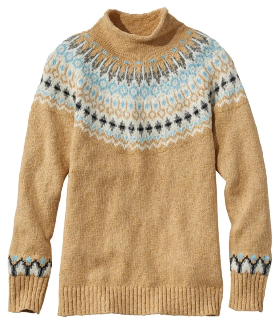 New L.L.Bean "Women's Cotton Ragg Sweater, Funnelneck Pullover Fair Isle"