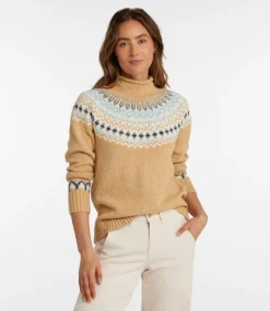 New L.L.Bean "Women's Cotton Ragg Sweater, Funnelneck Pullover Fair Isle"