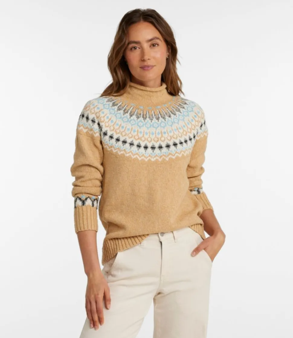 New L.L.Bean "Women's Cotton Ragg Sweater, Funnelneck Pullover Fair Isle"