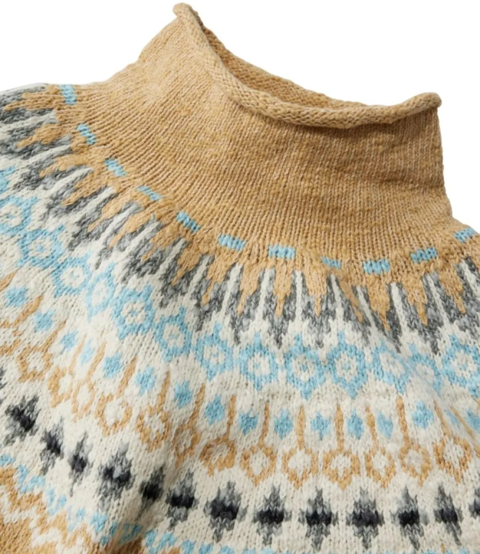 New L.L.Bean "Women's Cotton Ragg Sweater, Funnelneck Pullover Fair Isle"