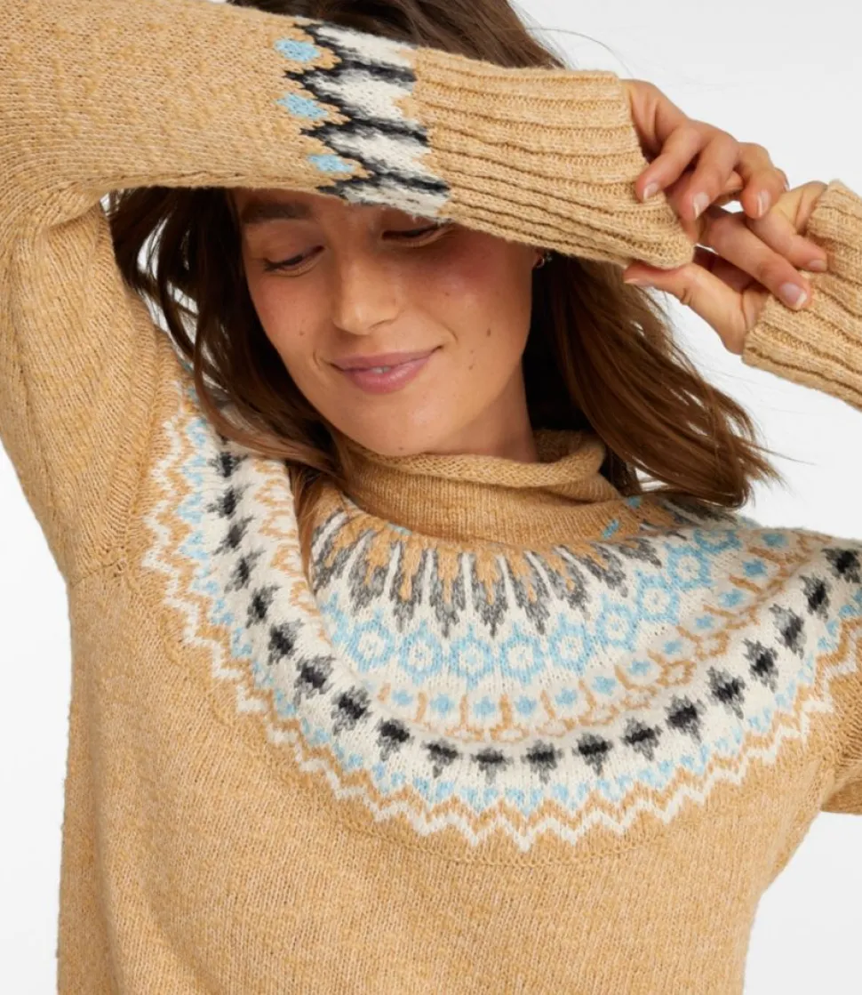 New L.L.Bean "Women's Cotton Ragg Sweater, Funnelneck Pullover Fair Isle"