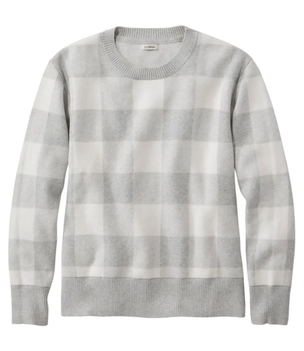 Cheap L.L.Bean "Women's Cotton/Cashmere Sweater, Crewneck Jacquard" GrayHeatherBuffalo