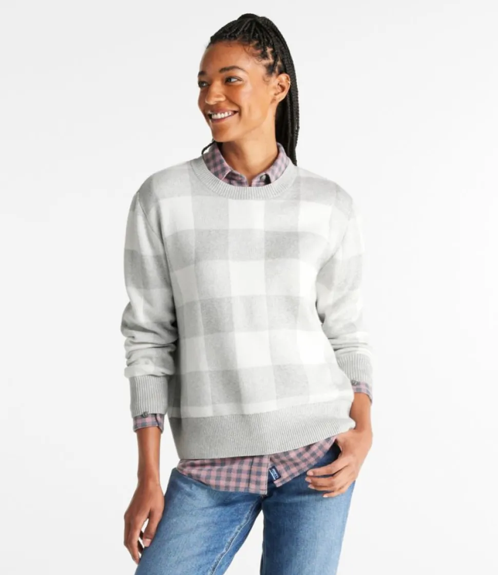 Cheap L.L.Bean "Women's Cotton/Cashmere Sweater, Crewneck Jacquard" GrayHeatherBuffalo