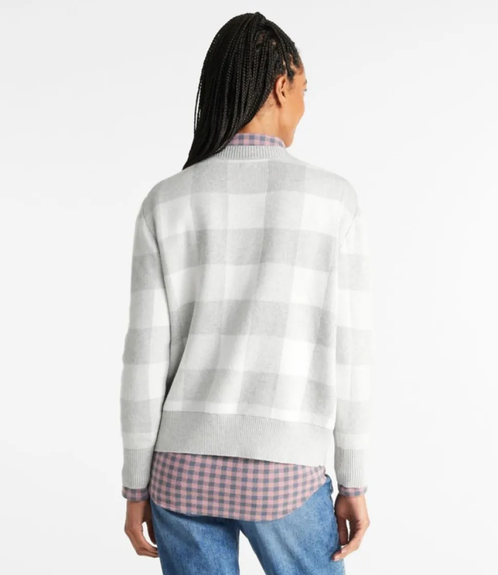 Cheap L.L.Bean "Women's Cotton/Cashmere Sweater, Crewneck Jacquard" GrayHeatherBuffalo
