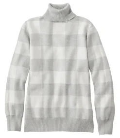 Best L.L.Bean "Women's Cotton/Cashmere Sweater, Turtleneck Jacquard" GrayHeatherBuffalo