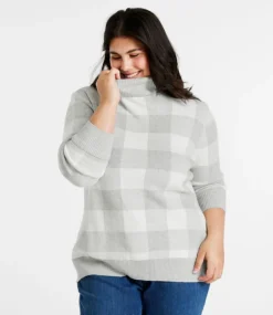 Best L.L.Bean "Women's Cotton/Cashmere Sweater, Turtleneck Jacquard" GrayHeatherBuffalo