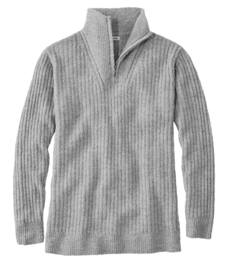 Fashion L.L.Bean "Women's Cozy Cloud Sweater, Quarter-Zip" GrayHeather