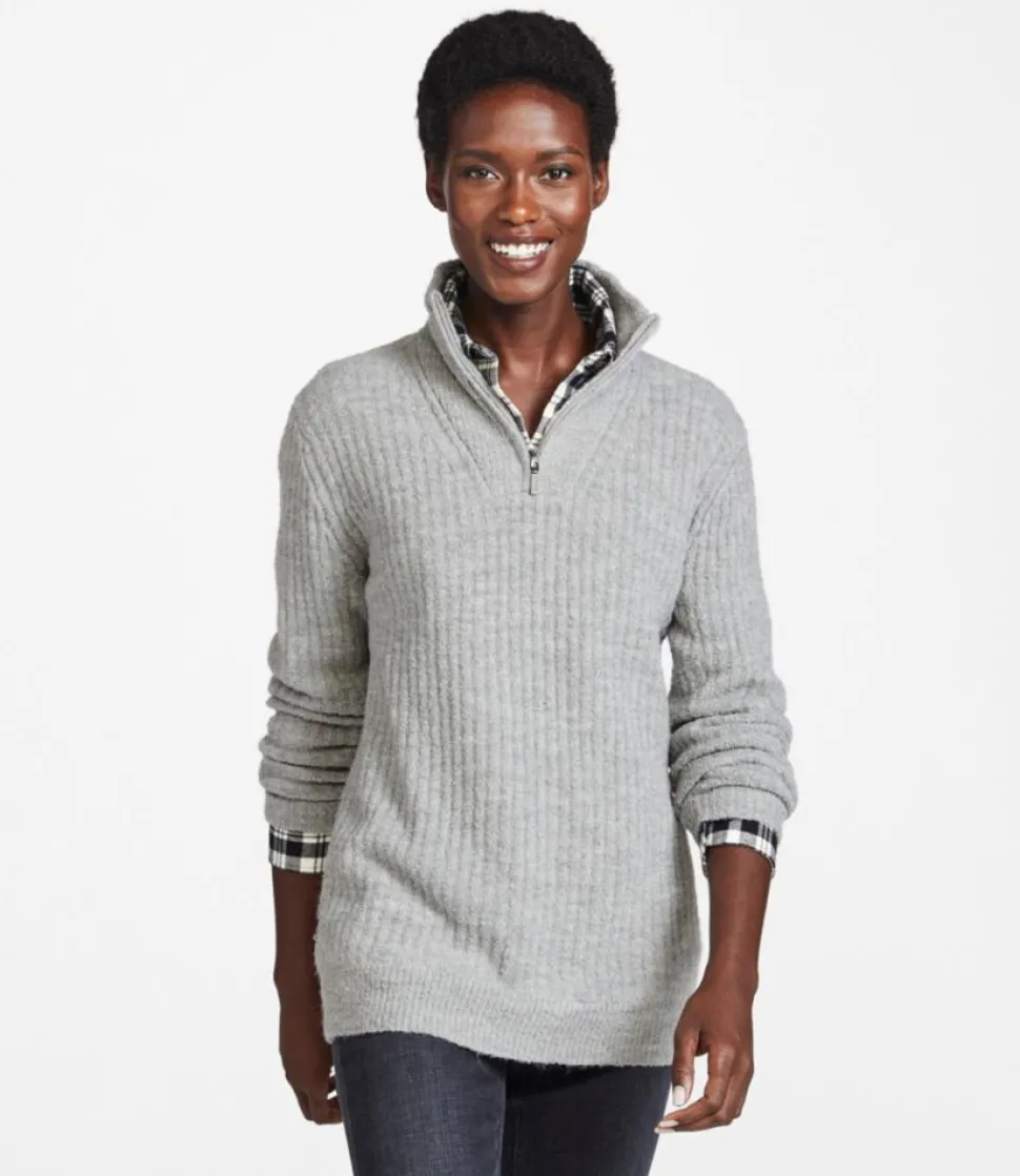Fashion L.L.Bean "Women's Cozy Cloud Sweater, Quarter-Zip" GrayHeather