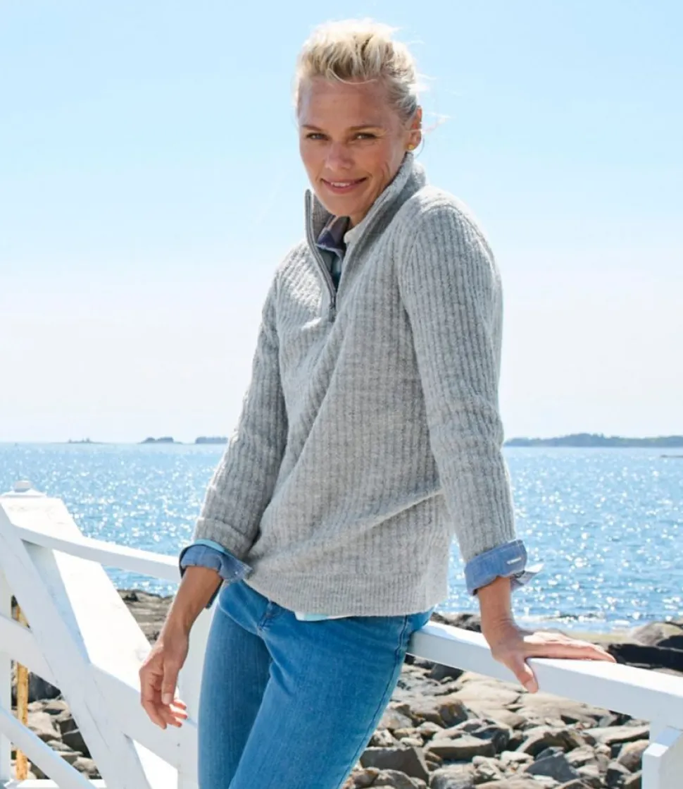 Fashion L.L.Bean "Women's Cozy Cloud Sweater, Quarter-Zip" GrayHeather