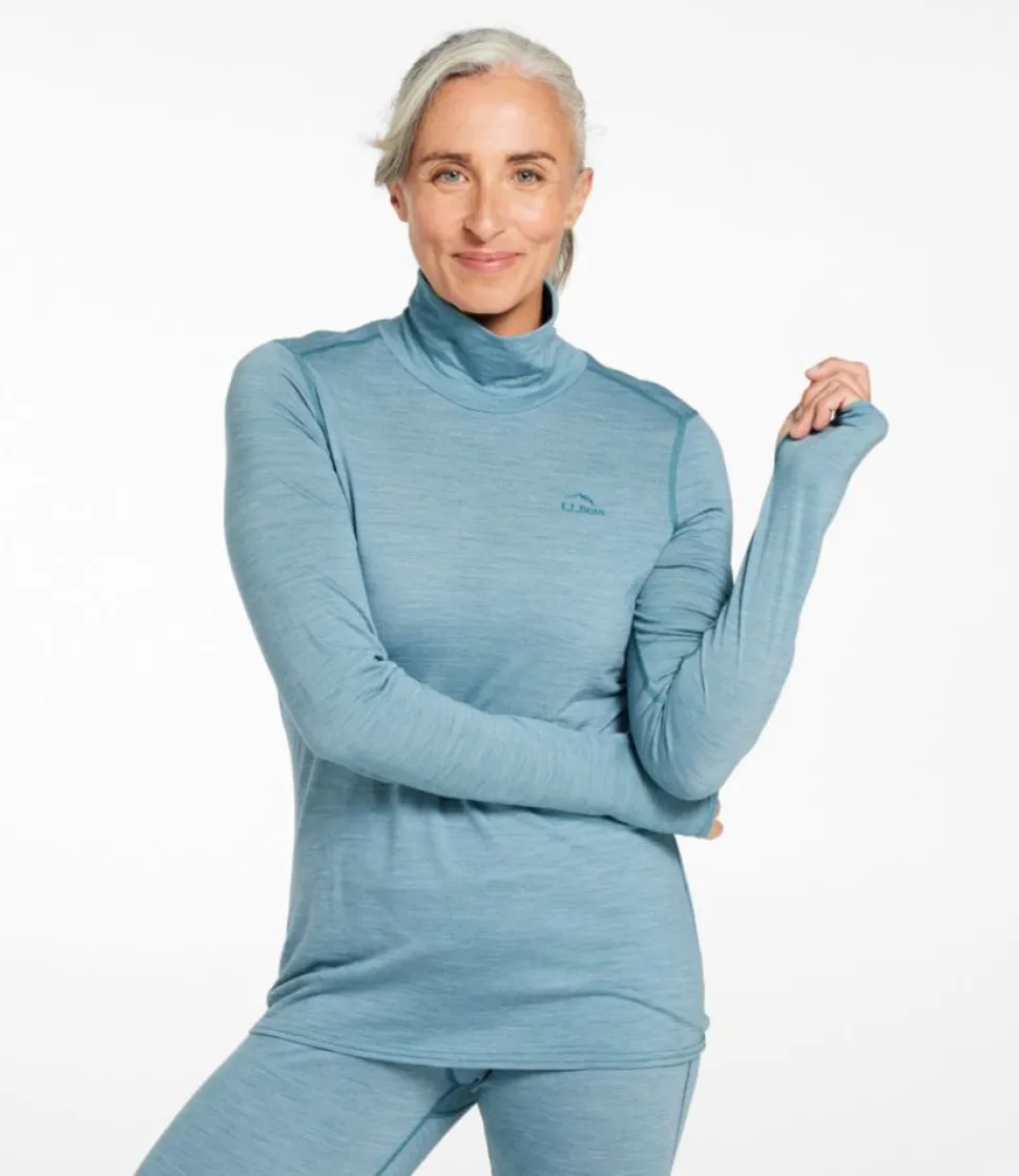 Best Sale L.L.Bean "Women's Cresta Ultralight 150 Turtleneck, Stripe" OceanWaves/StormTeal