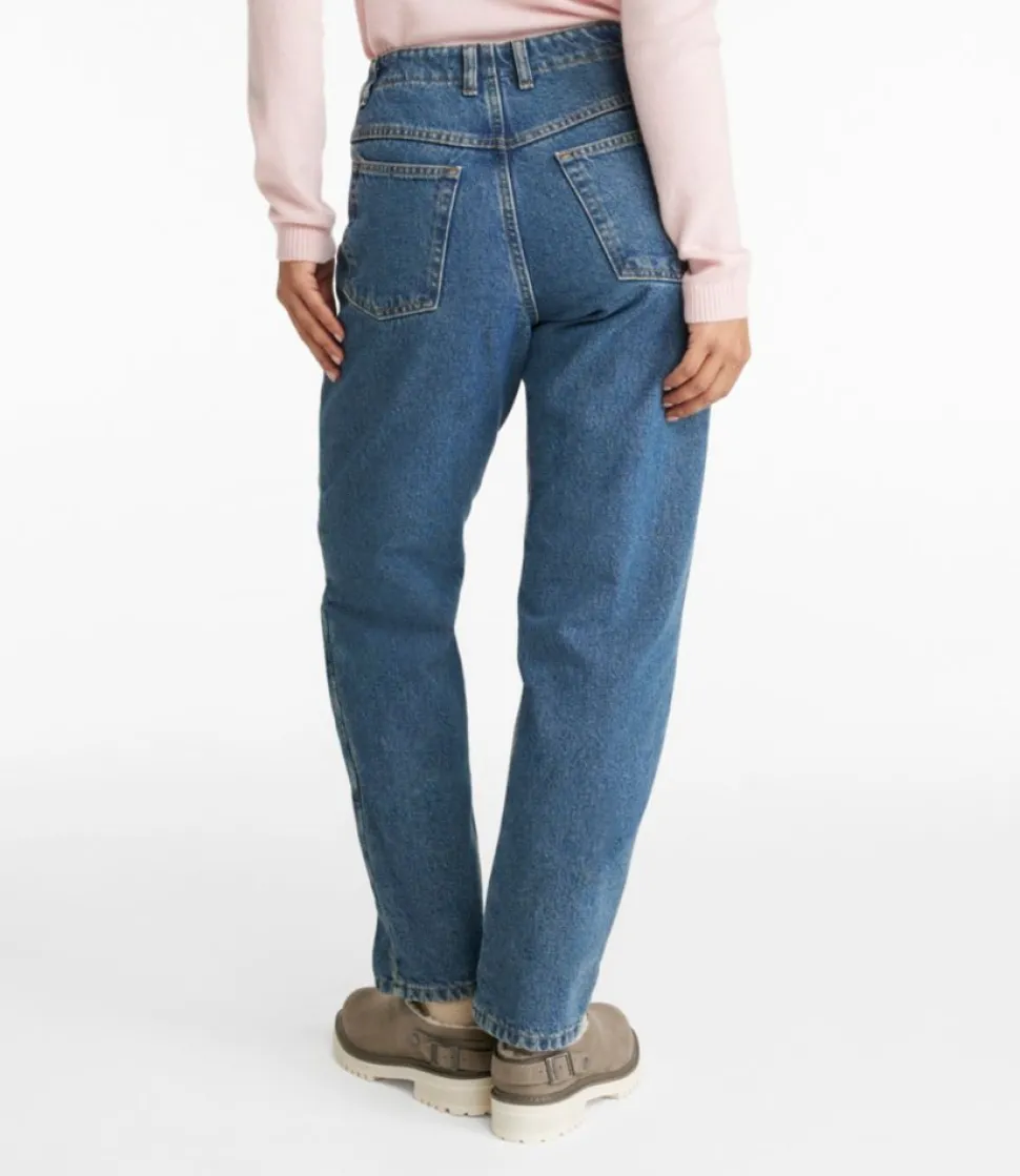 Best Sale L.L.Bean "Women's Double L® Jeans, Ultra High-Rise Comfort Waist Tapered Leg Flannel-Lined" DarkIndigoPlaid