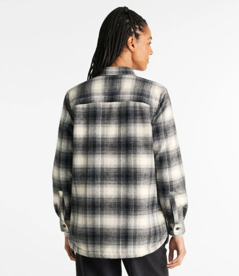 Fashion L.L.Bean "Women's Heritage Chamois Shirt, Sherpa-Lined Shacket Pattern" OceanBluePlaid