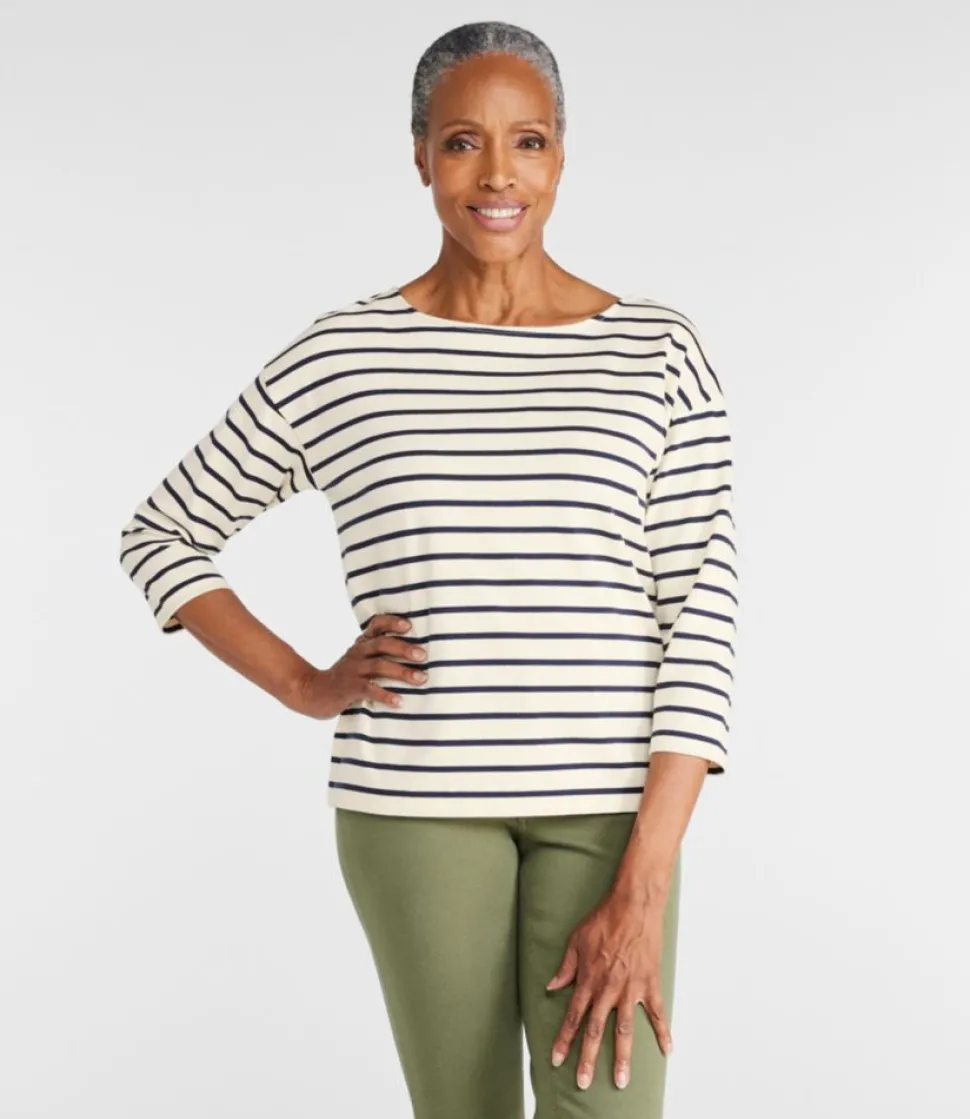 Best L.L.Bean "Women's Heritage Mariner Top, Boatneck Three-Quarter-Sleeve Stripe" ClassicNavy/Sailcloth