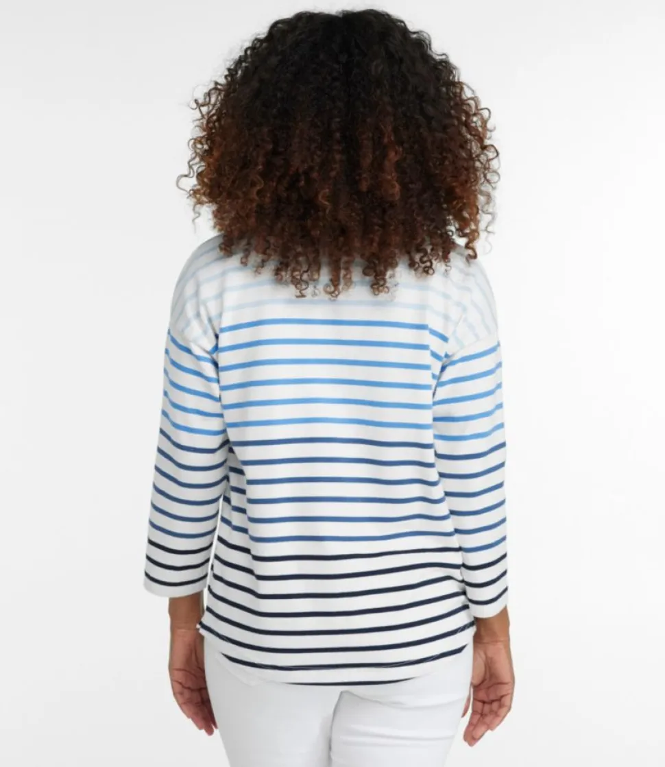 Cheap L.L.Bean "Women's Heritage Mariner Top, Splitneck Polo Three-Quarter-Sleeve Stripe"