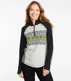Flash Sale L.L.Bean "Women's Honeycomb Merino Wool-Blend Sweater, Quarter-Zip Colorblock"