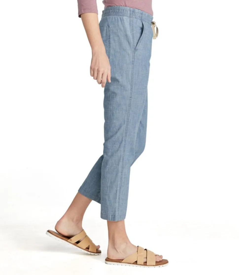Clearance L.L.Bean "Women's Lakewashed Pull-On Chinos, Mid-Rise Chambray Ankle Pants"