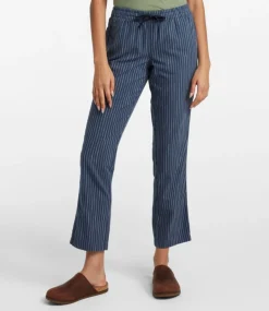 Sale L.L.Bean "Women's Lakewashed Pull-On Chinos, Mid-Rise Tapered-Leg Chambray Ankle Pants" DarkIndigoStripe