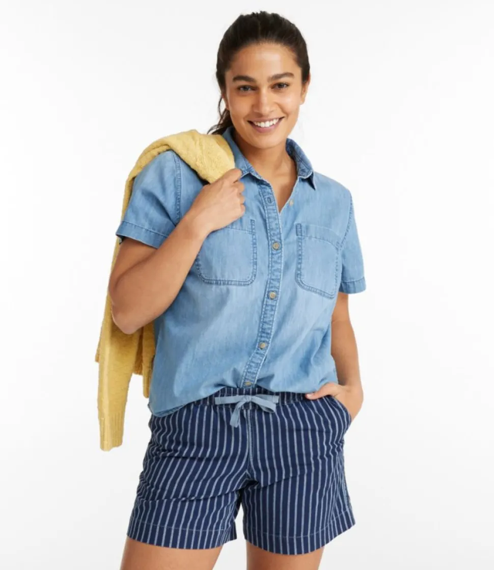 New L.L.Bean "Women's L.L. Bean Heritage Washed Lightweight Denim Shirt, Short-Sleeve"