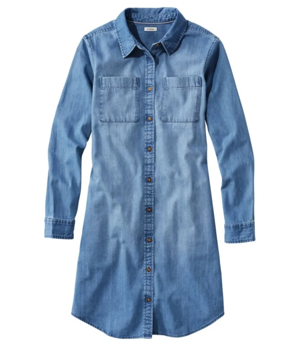 Discount L.L.Bean "Women's L.L. Bean Heritage Washed Denim Shirt Dress" MediumBlue