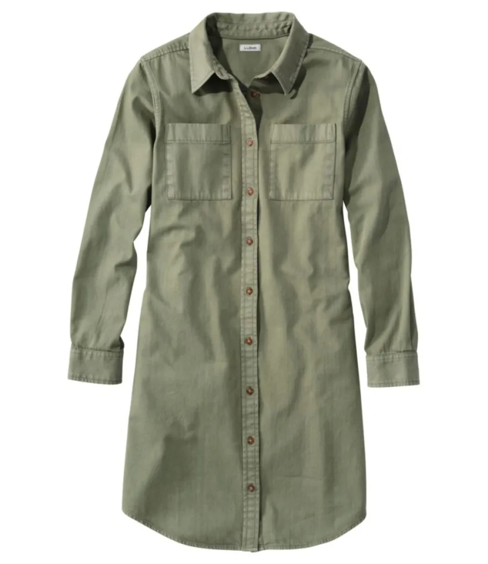Clearance L.L.Bean "Women's L.L. Bean Heritage Washed Denim Shirt Dress, Garment-Dye" DeepOlive
