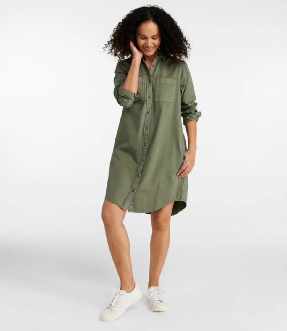 Clearance L.L.Bean "Women's L.L. Bean Heritage Washed Denim Shirt Dress, Garment-Dye" DeepOlive