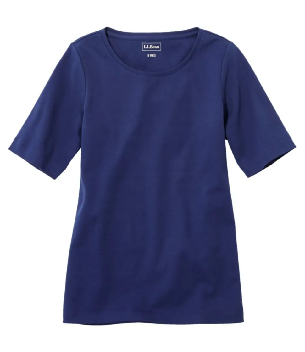 Cheap L.L.Bean "Women's Jewelneck Tee, Elbow-Sleeve"