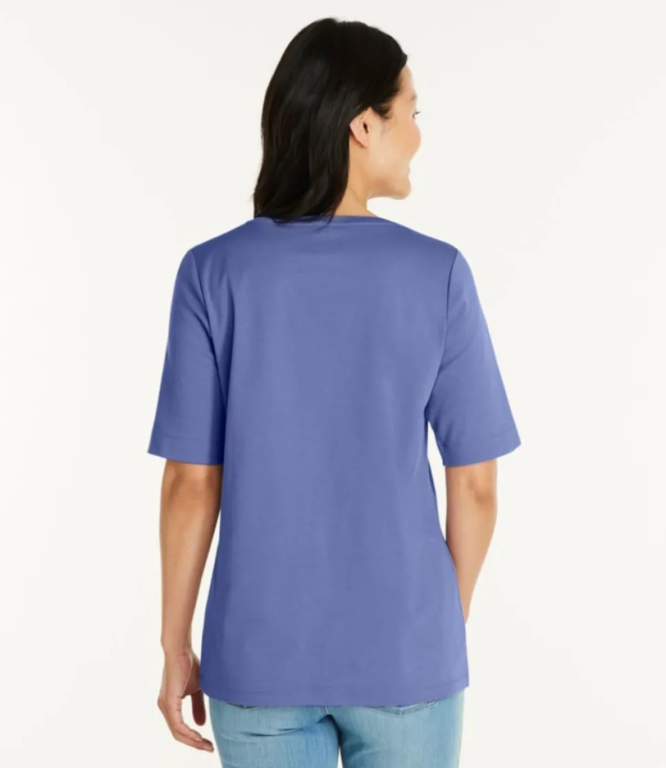 Cheap L.L.Bean "Women's Jewelneck Tee, Elbow-Sleeve"