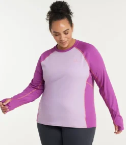 Best Sale L.L.Bean "Women's Midweight Baselayer Crew, Long Sleeve Color Block" WildAster