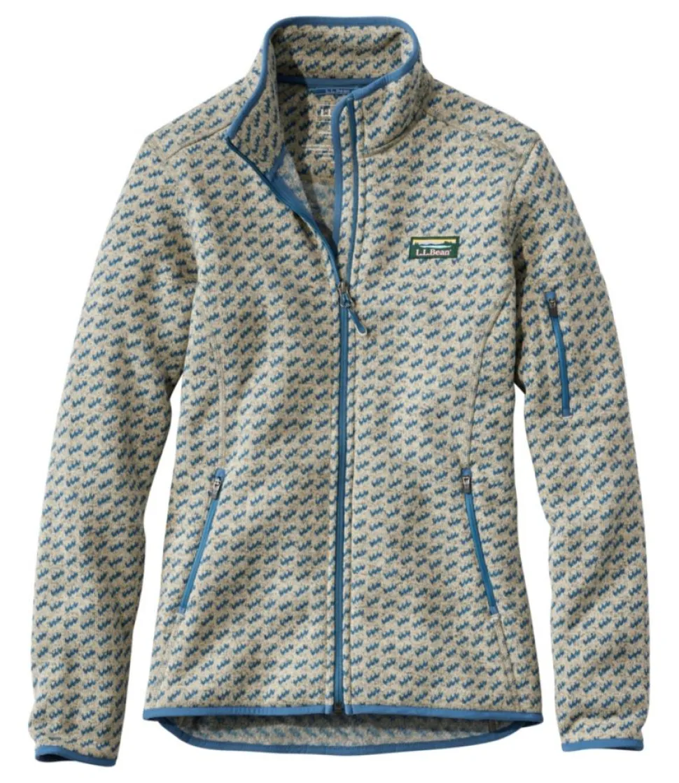 Clearance L.L.Bean "Women's Sweater Fleece Full-Zip Jacket, Print" IronBlueBirdseye