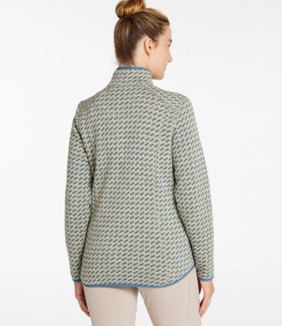 Clearance L.L.Bean "Women's Sweater Fleece Full-Zip Jacket, Print" IronBlueBirdseye