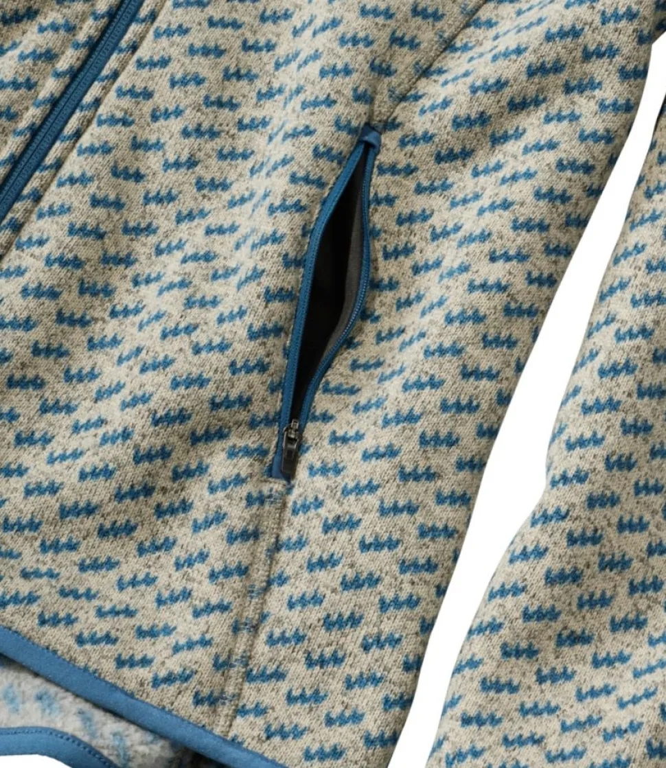 Clearance L.L.Bean "Women's Sweater Fleece Full-Zip Jacket, Print" IronBlueBirdseye