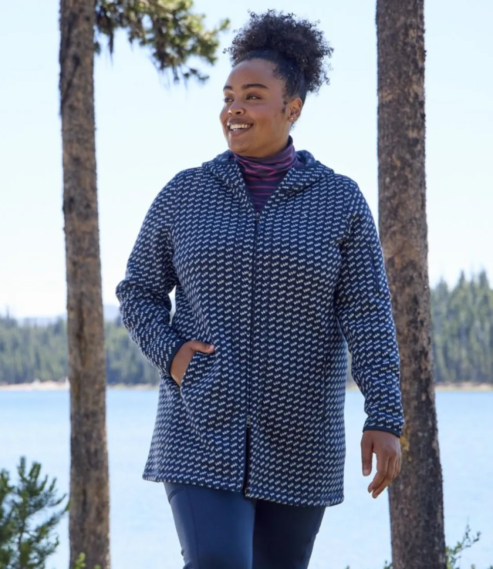 Outlet L.L.Bean "Women's Sweater Fleece Coat, Print" NavyBirdseye