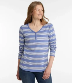 Discount L.L.Bean "Women's V-Neck Henley, Long-Sleeve Stripe"