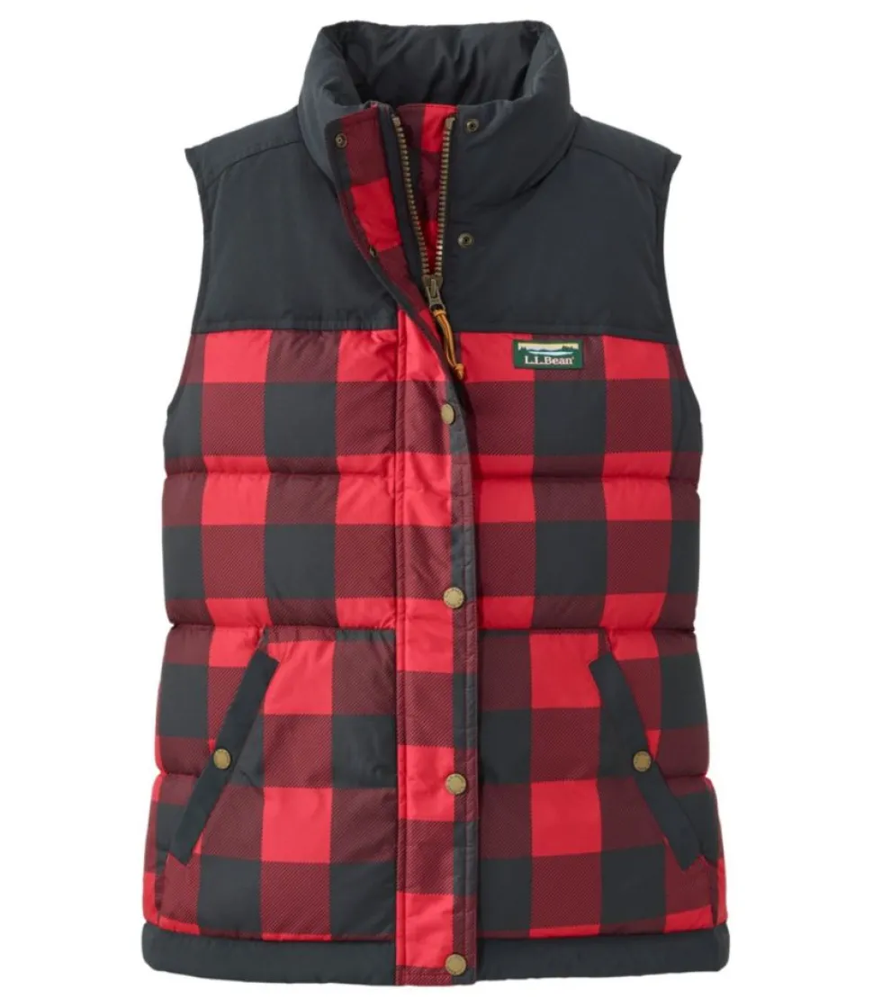 Best Sale L.L.Bean "Women's Mountain Classic Down Vest, Print" RichRedBuffaloPlaid