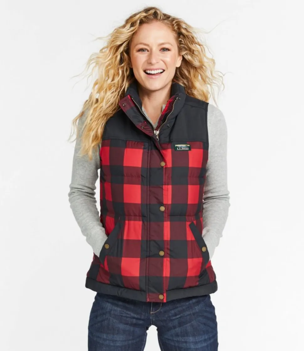 Best Sale L.L.Bean "Women's Mountain Classic Down Vest, Print" RichRedBuffaloPlaid