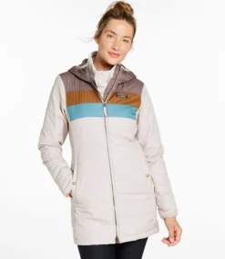 Flash Sale L.L.Bean "Women's Mountain Classic Puffer Coat, Colorblock" TaupeBrown/GrayBirch