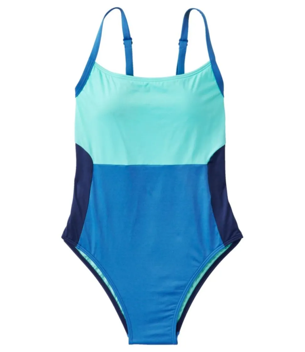 Online L.L.Bean "Women's New Currents Swimwear, Scoopneck Tanksuit Color Block" DarkRusset/DeepTerra-Cotta